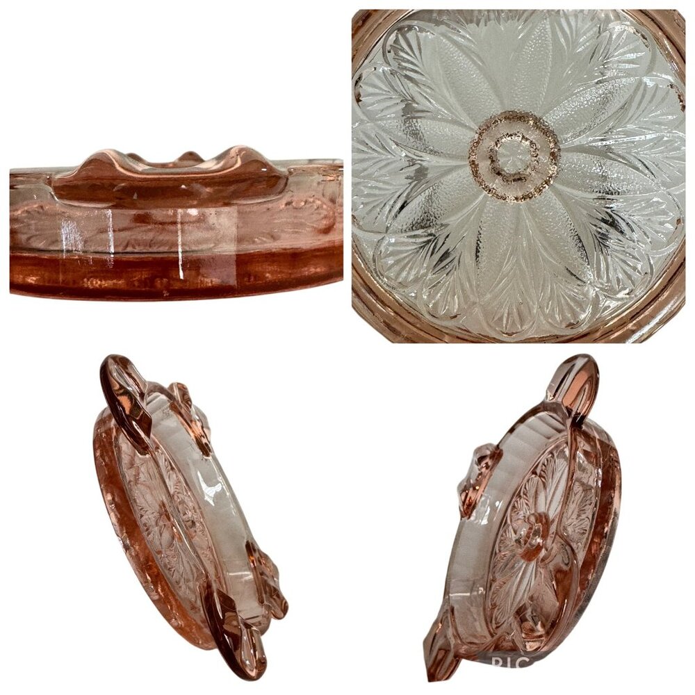 2 Depression Glass Ashtrays Jeanette Adam Pink Trinkets Jewelry Set of 2 Vintage - Picture 5 of 16
